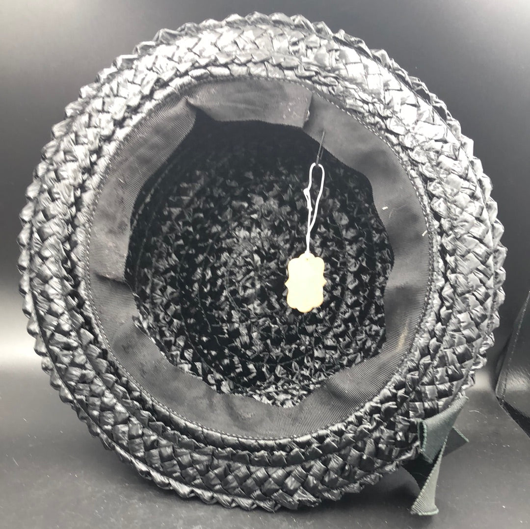 Black Woven Hat with Gro Grain Band and Bow