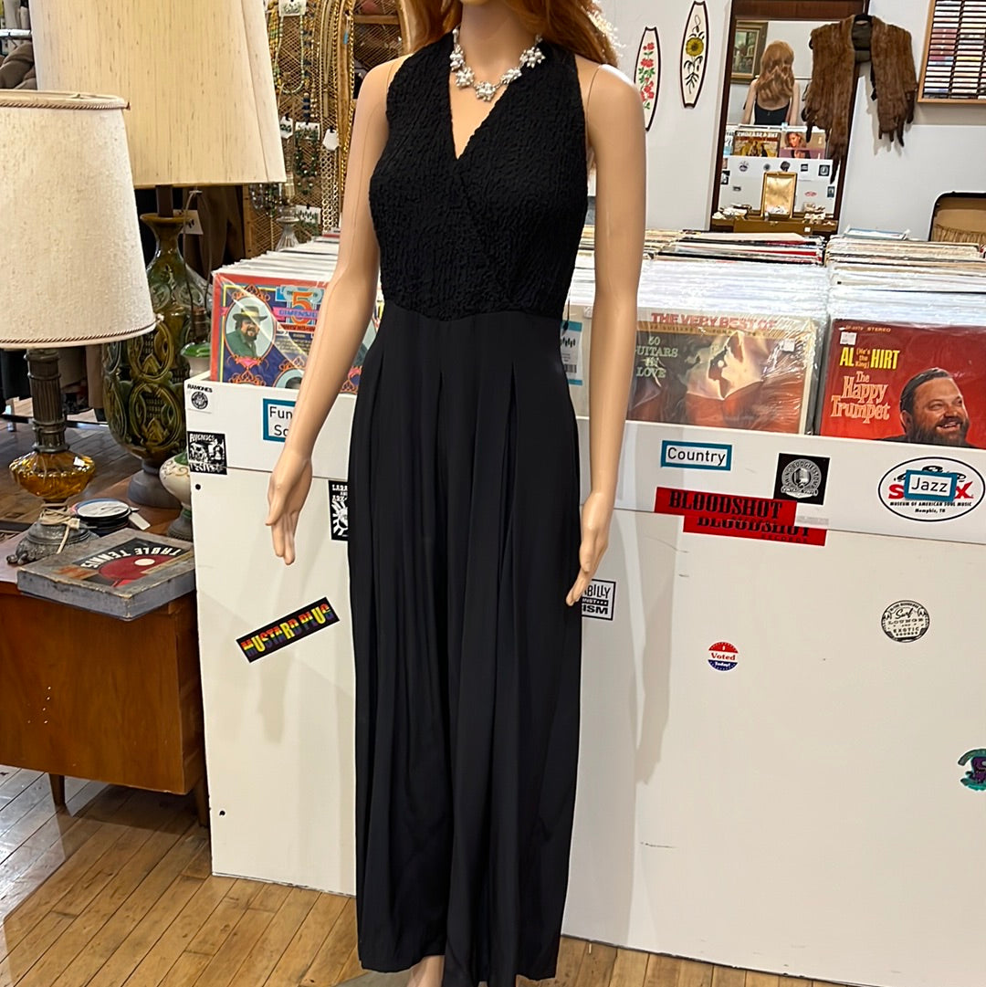 80s Black halter jumpsuit with wide pants