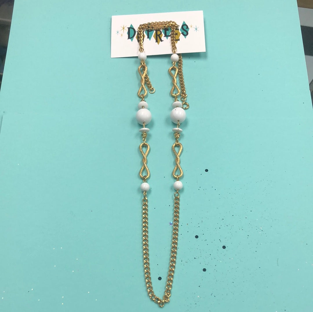 Gold chain and White bead necklace
