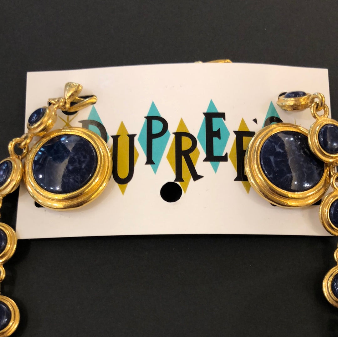 Blue and white earring, bracelet and necklace set