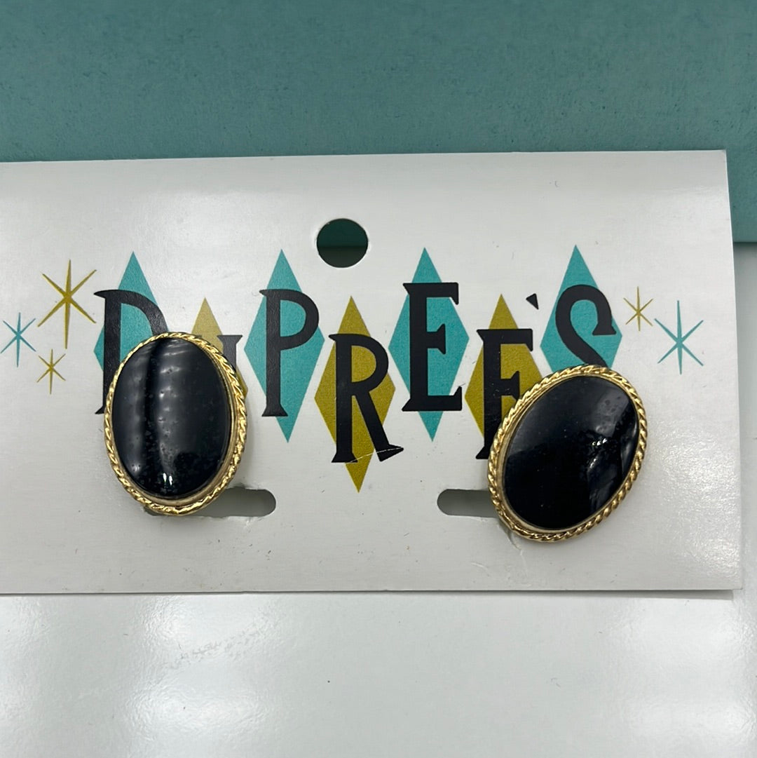 Black oval clip on Earrings