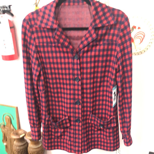 Red/Navy Blue Checked Long Sleeve Jacket