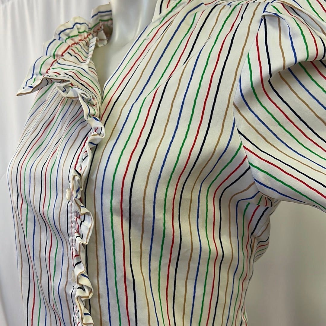 80s White Blouse with Multi-Colored Stripes
