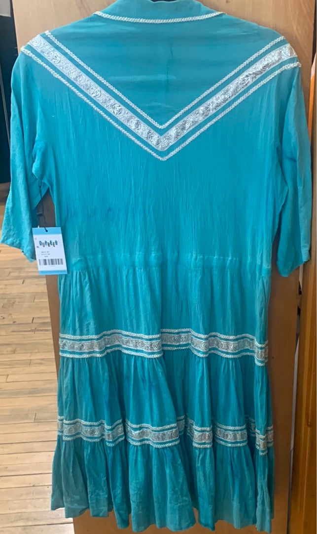 Teal & Silver Embroidered Patio Dress