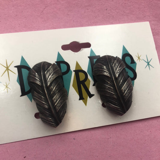 Pewter colored Dimensional Feather clip on earring