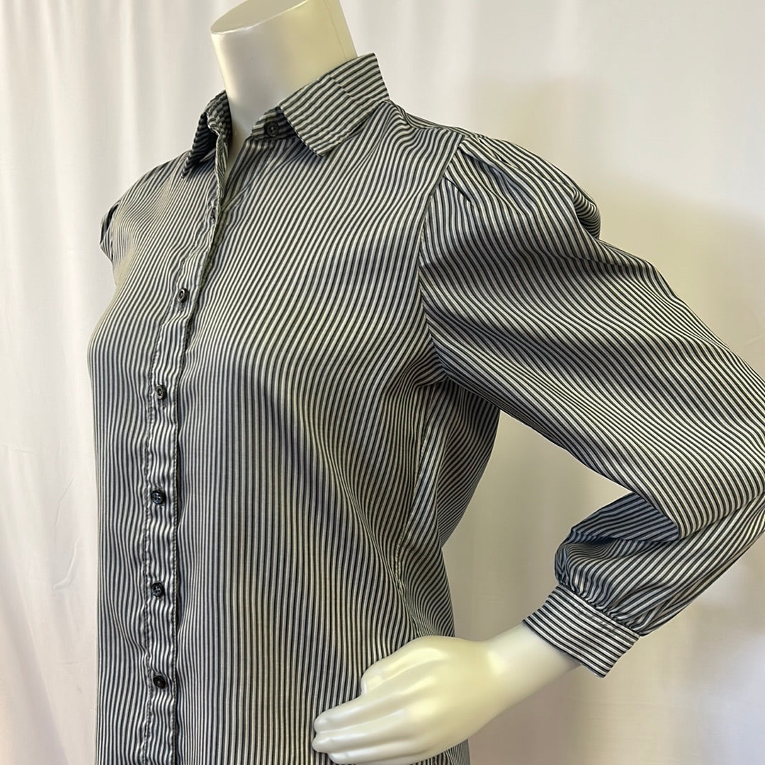 80s Gray striped long sleeved dress blouse