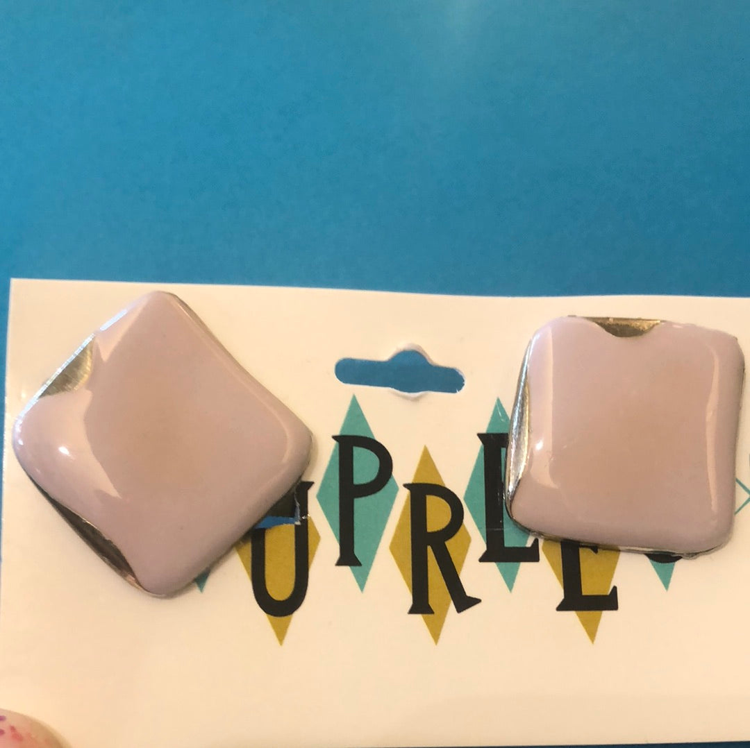 Taupe and silver square clip on earrings