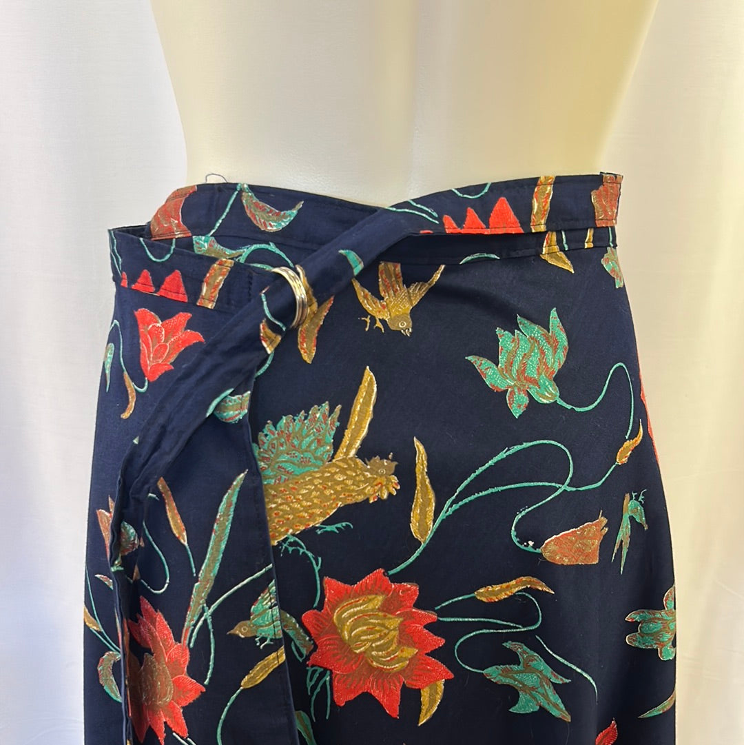 80s Blue Swallow Wrap Skirt