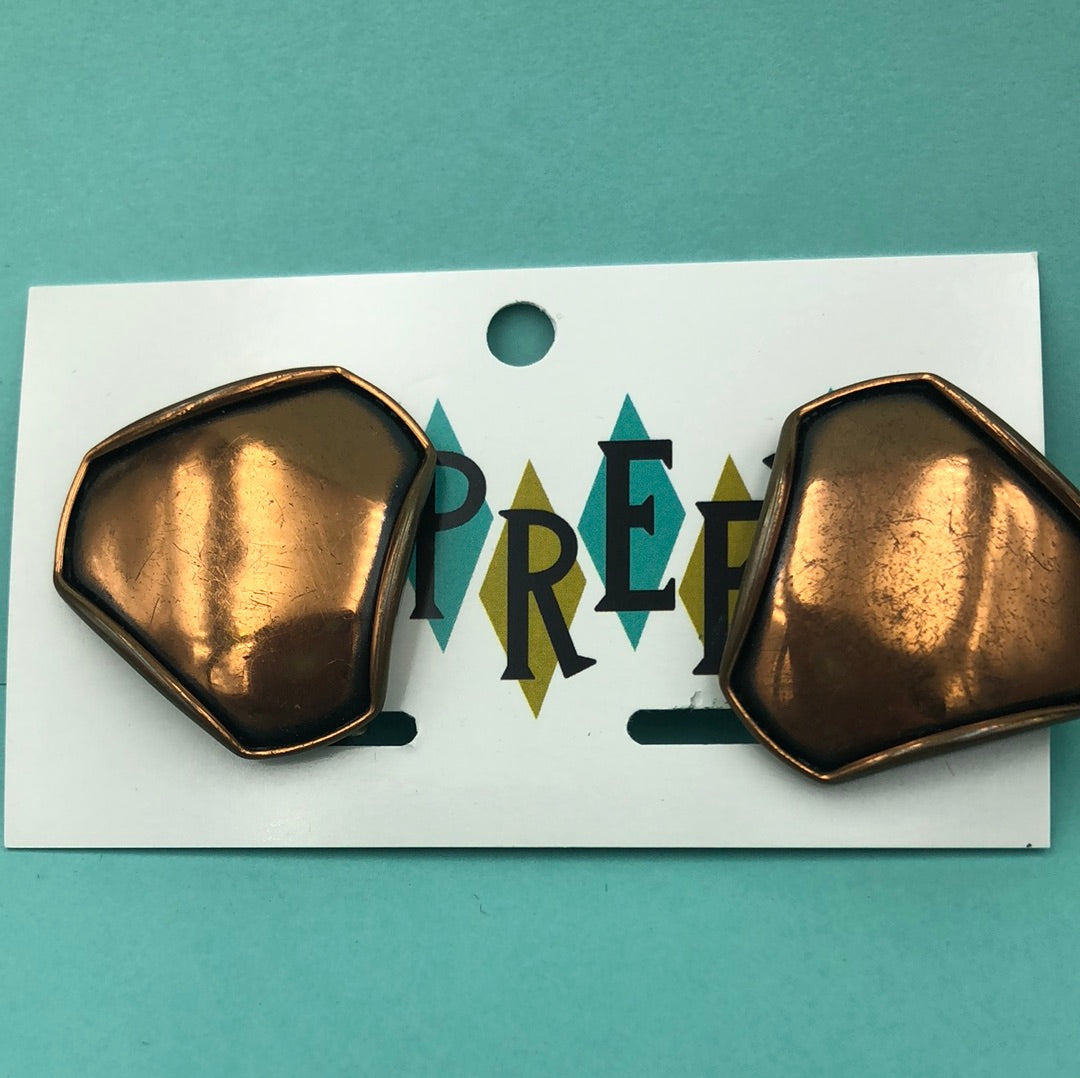 Copper metal triangular shaped clip on earring