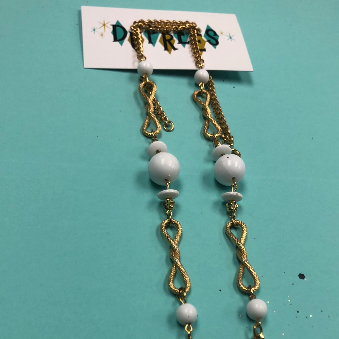 Gold chain and White bead necklace