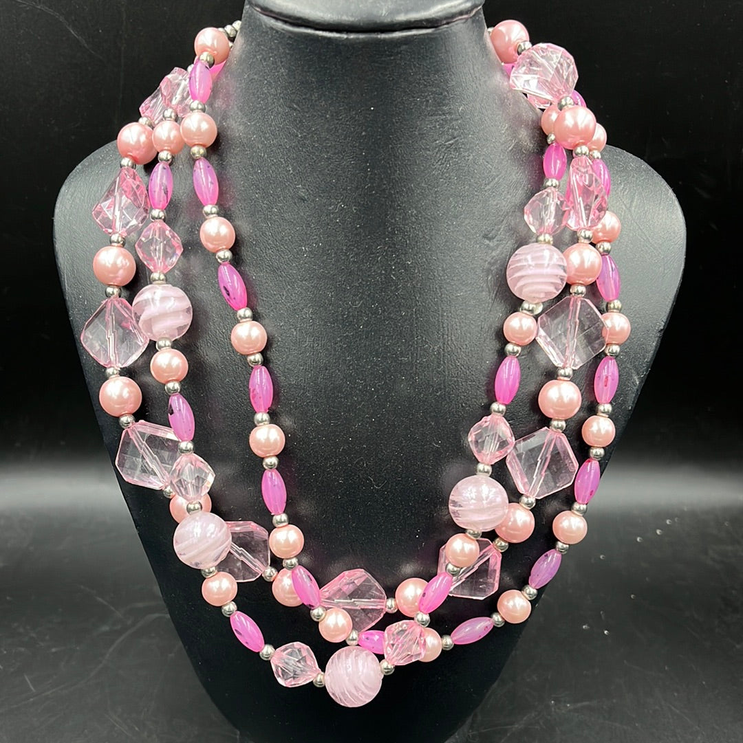 Pink crystal and Pink pearl 19” necklace