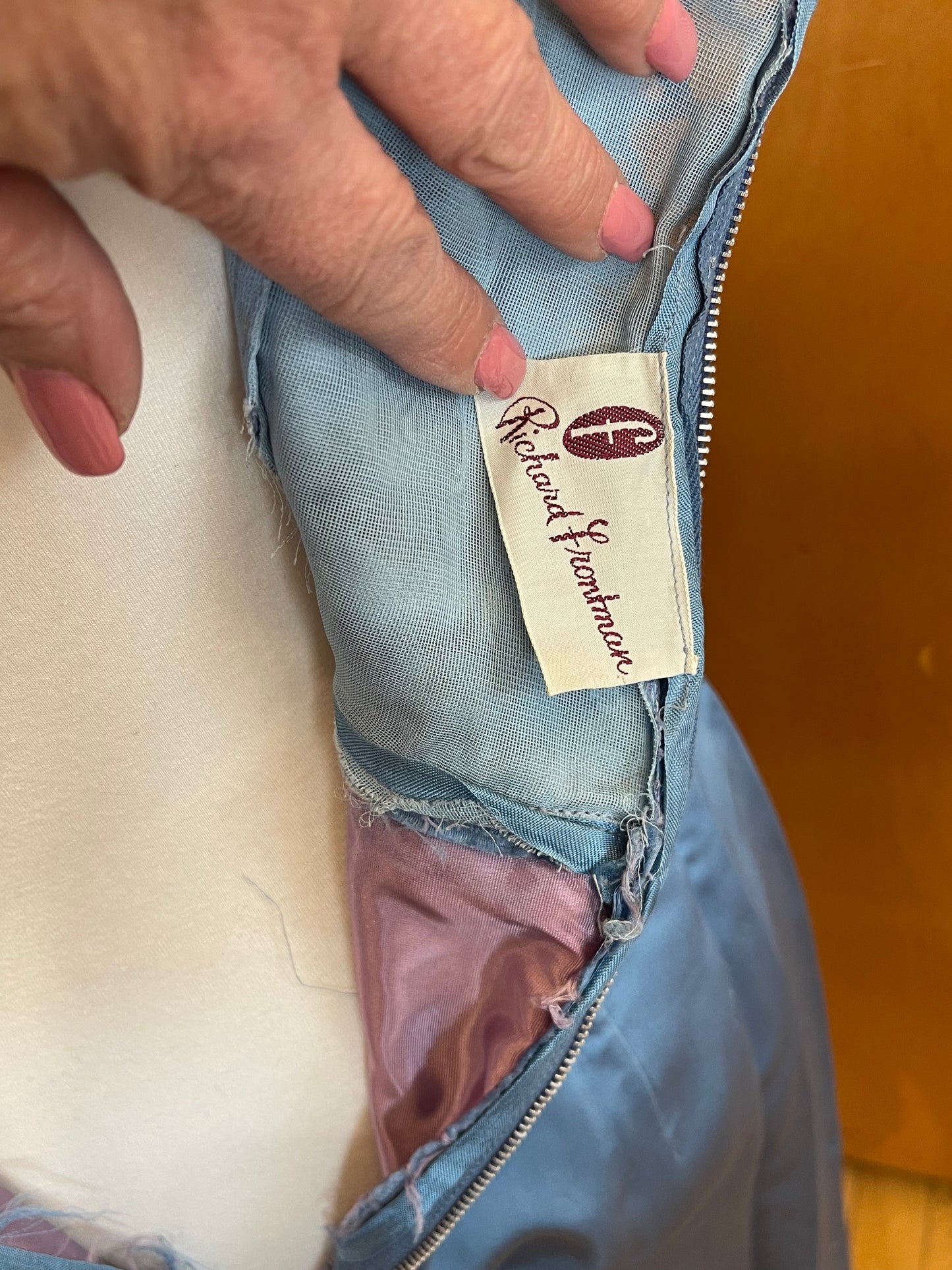 60’s blue satin wiggle dress