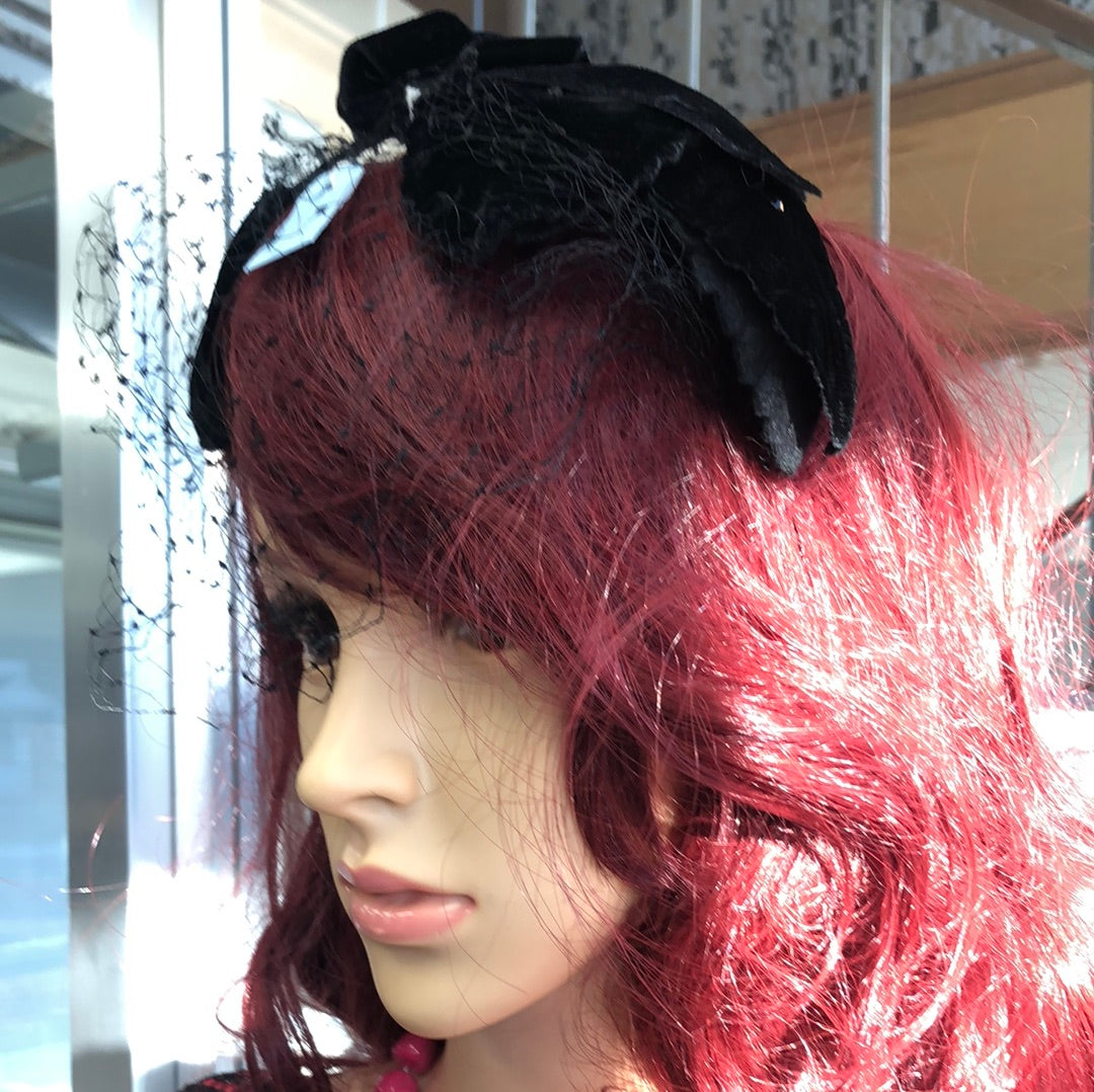 Black Velvet leaf headband with black netting