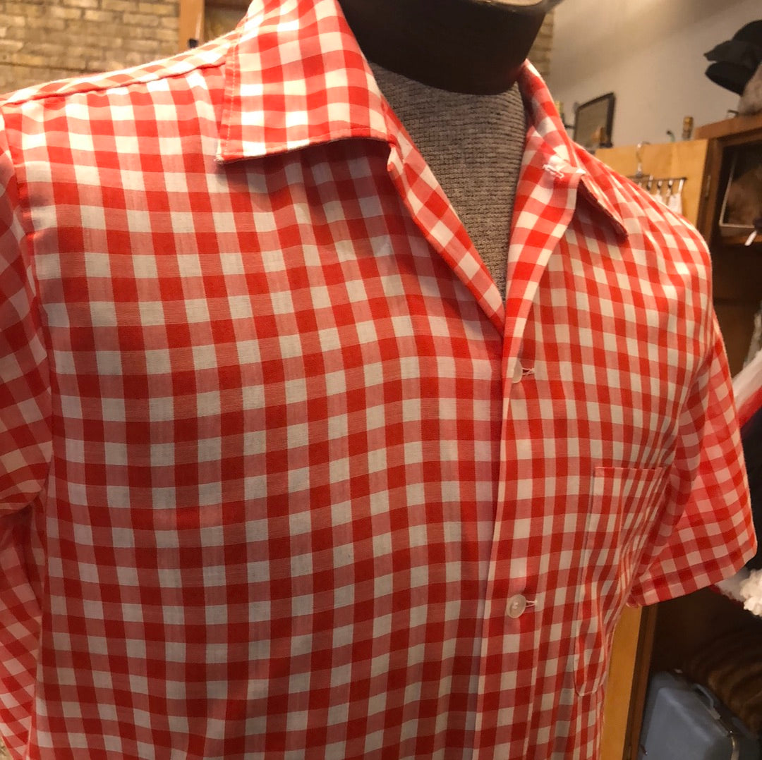 Red and White check short sleeve shirt