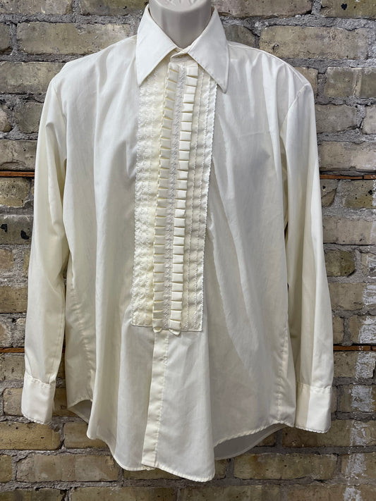 Pale Yellow Ruffle Tuxedo Shirt