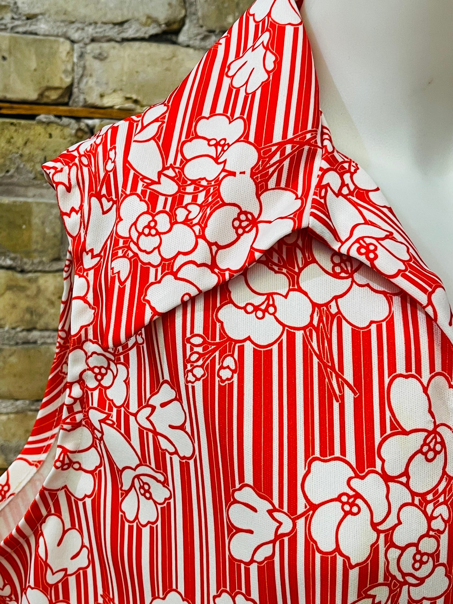 Vibrant Red & White Tropical Blouse