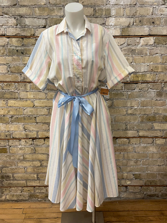 Pastel Striped 80s Shirt Dress