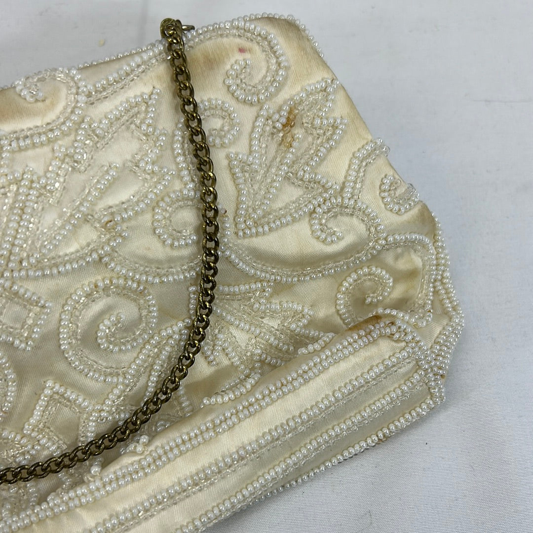 White Satin Beaded Purse