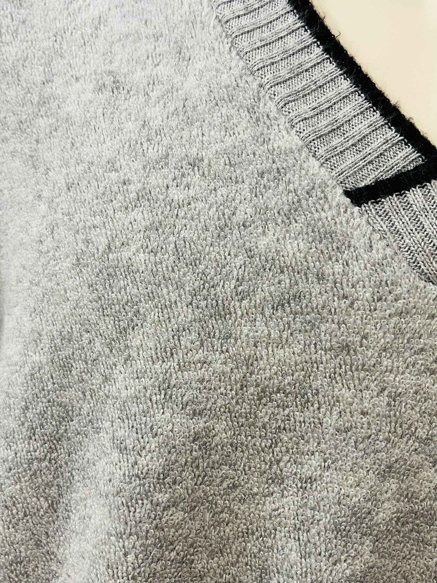 Gray V-neck Fleece 80s Sweater