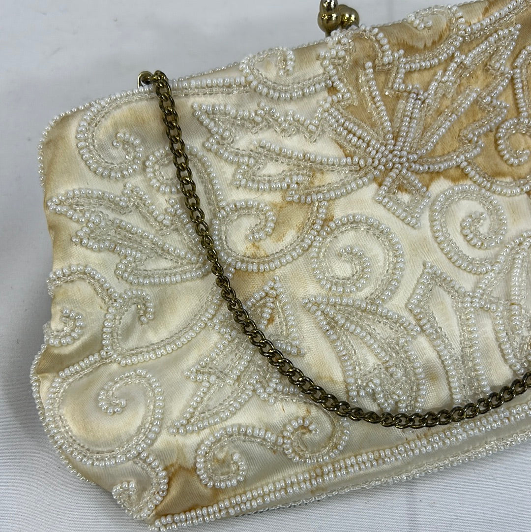 White Satin Beaded Purse