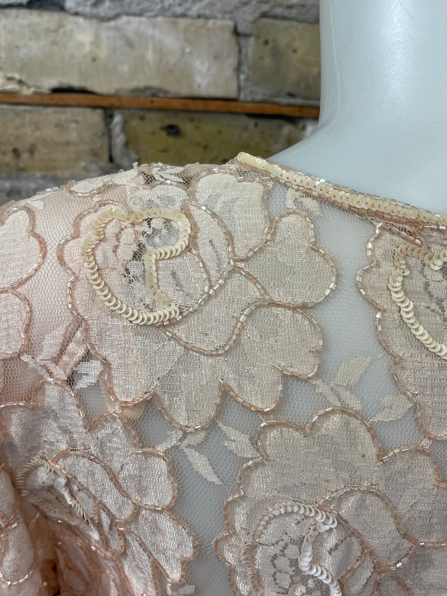 80s Leslie Fay Peach Beaded Dress