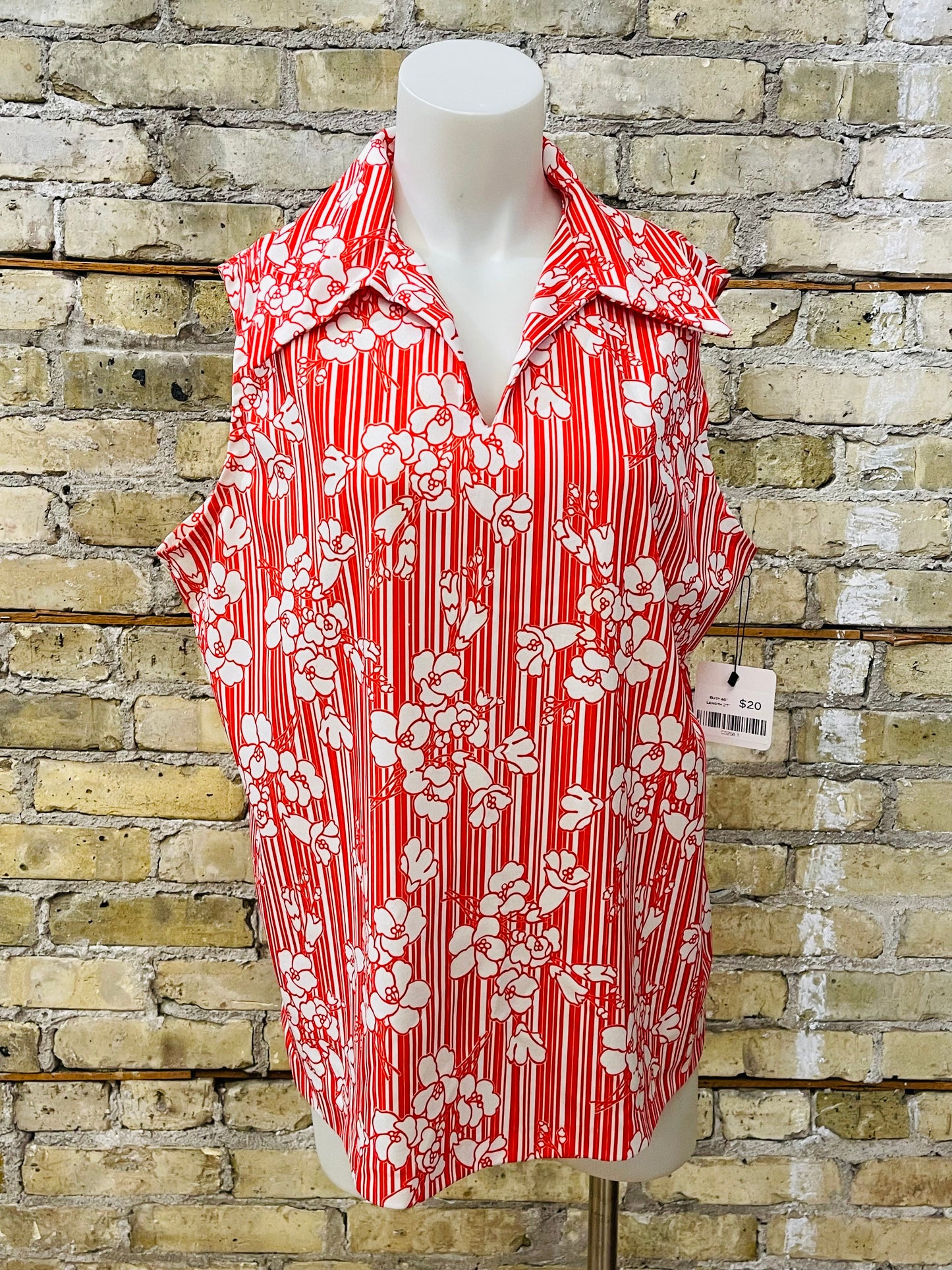 Vibrant Red & White Tropical Blouse