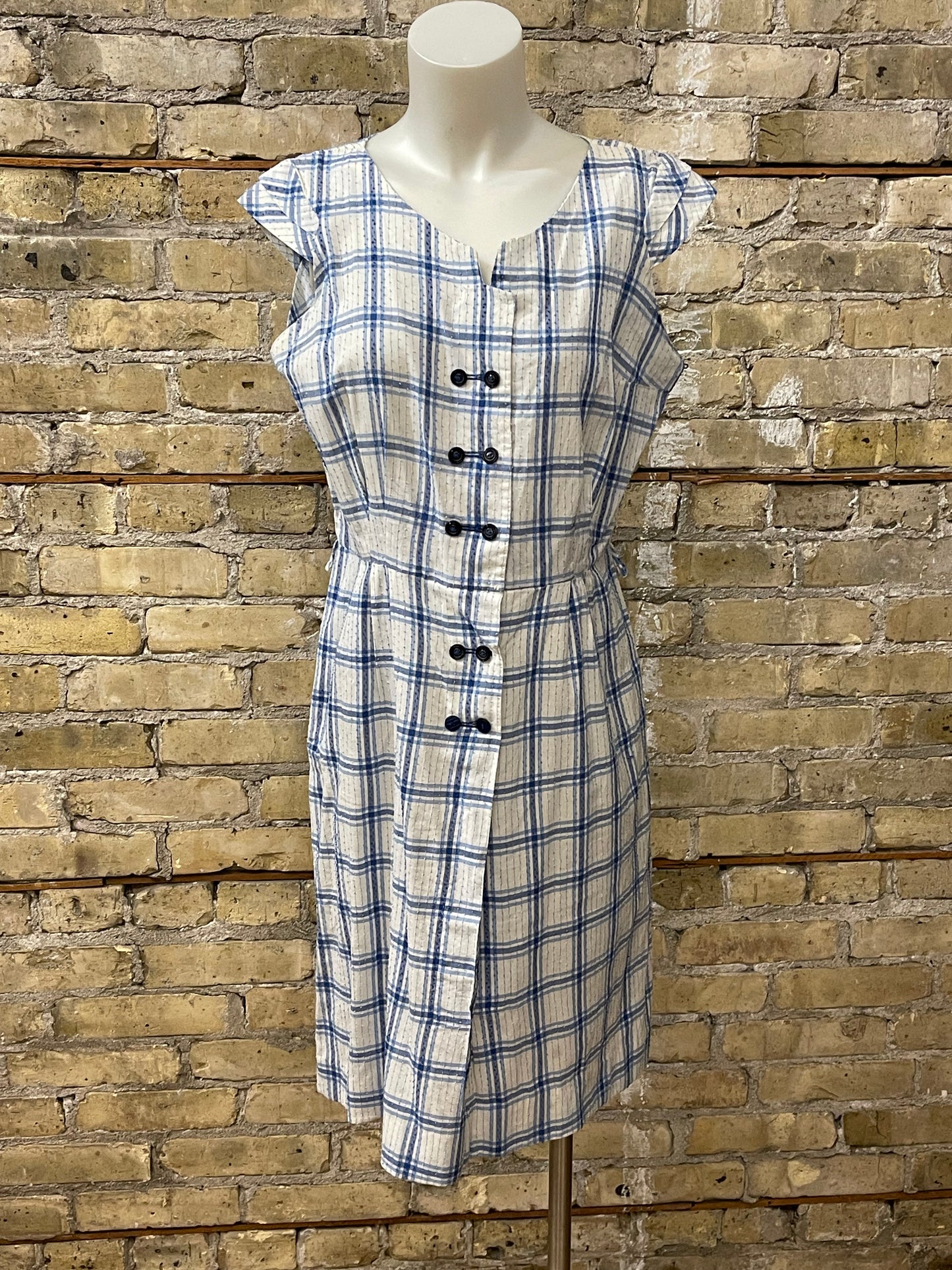 50s Blue Plaid Cotton Day Dress - Volup!