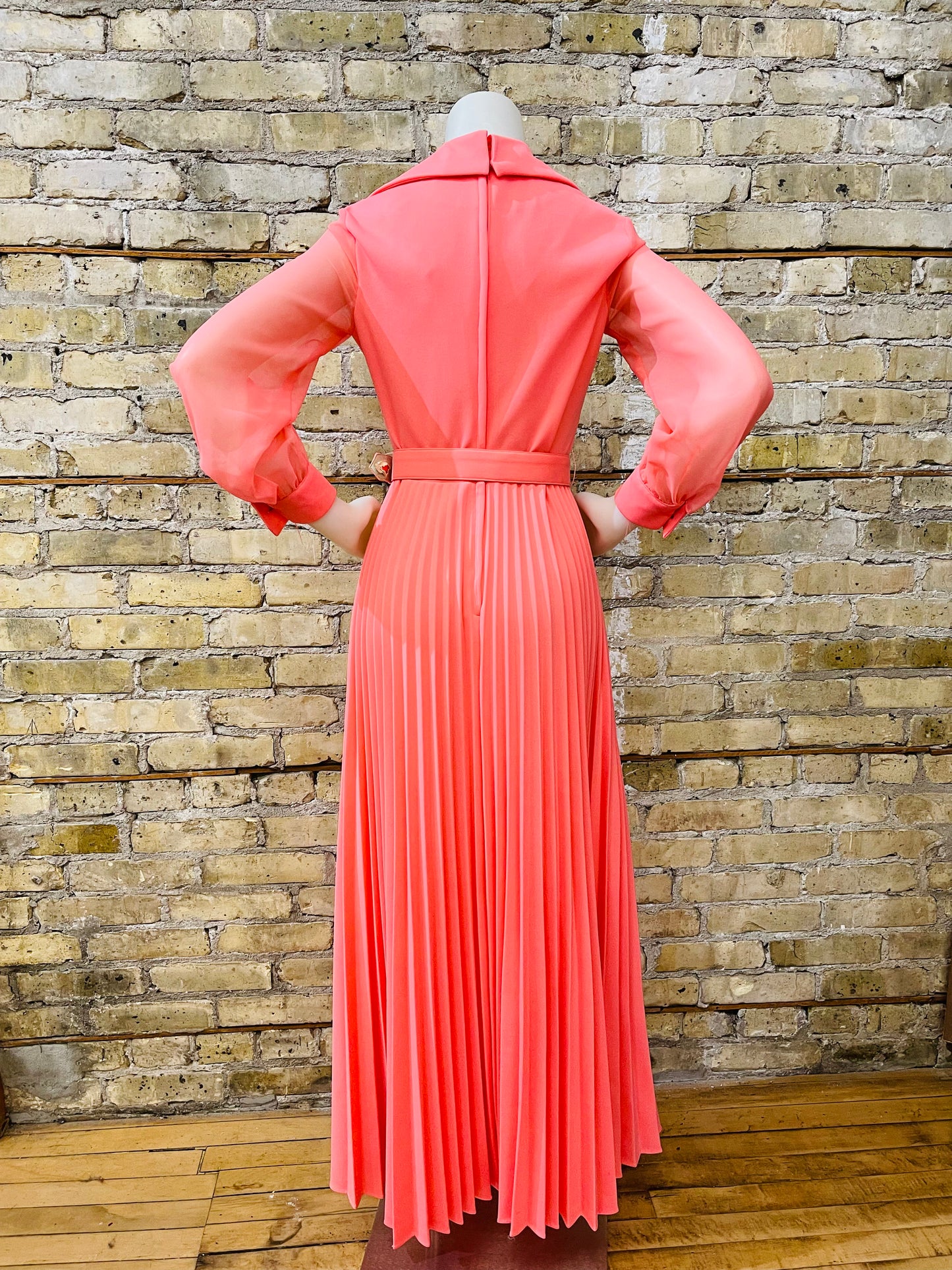 Glorious Coral Full Length 70s Gown