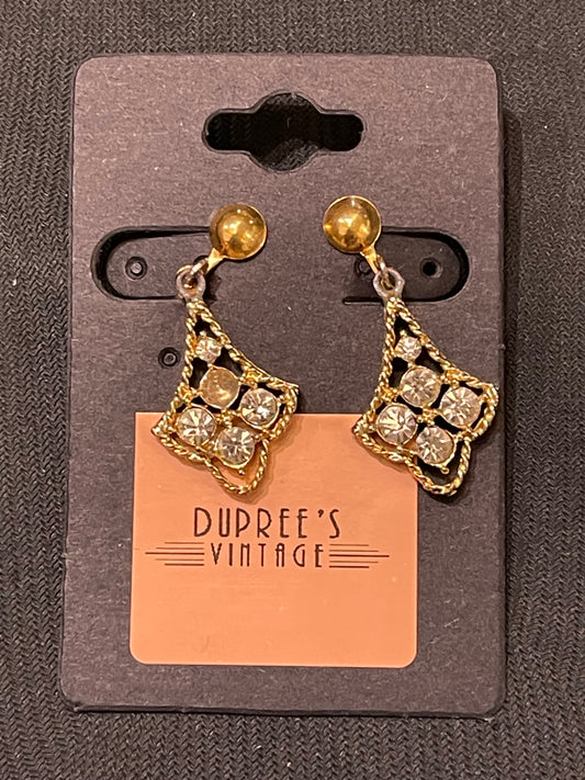 Rhinestone Dangle Clip Earrings