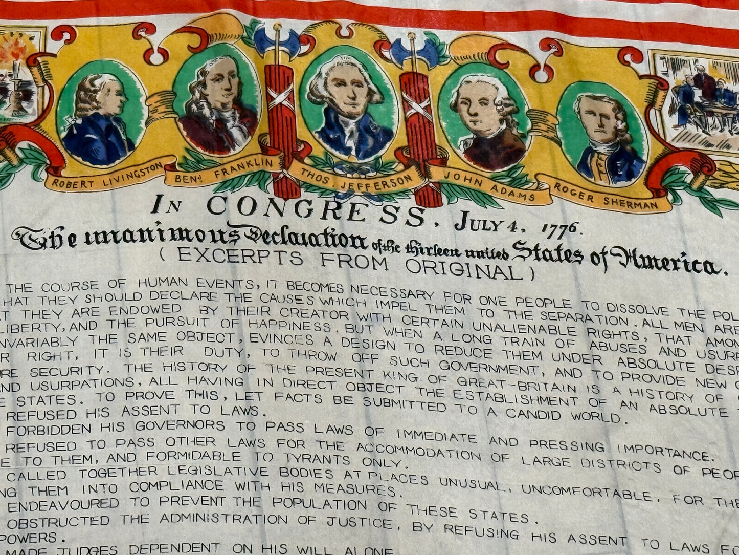 50s Declaration of Independence souvenir scarf