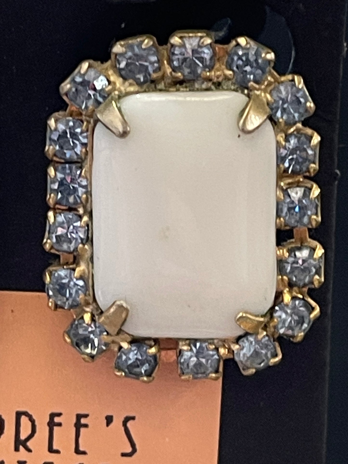 White Stone with Blue Rhinestone Clip Earrings