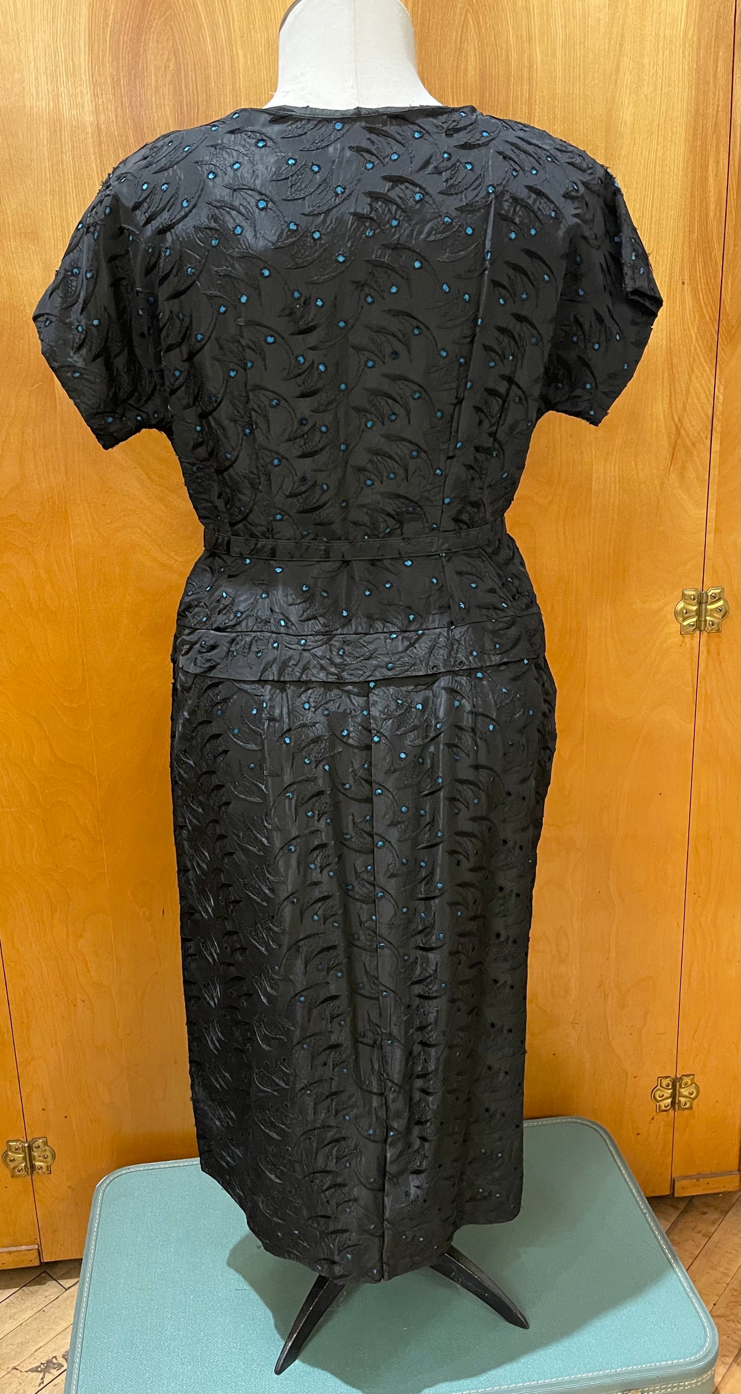 40s Black Eyelet Lace Dress