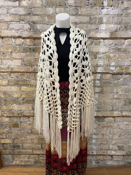 Vintage Ivory Crochet Shawl