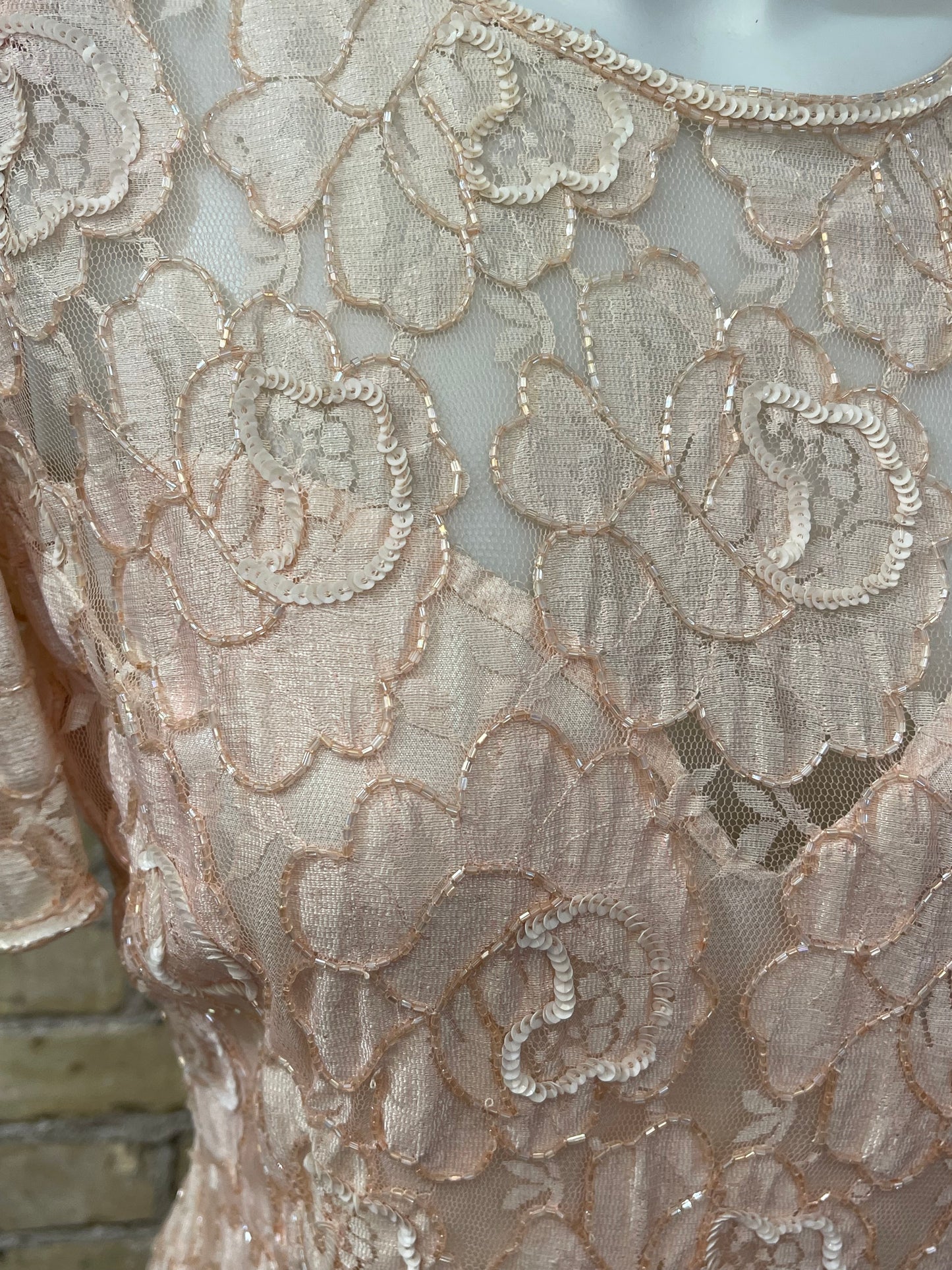 80s Leslie Fay Peach Beaded Dress