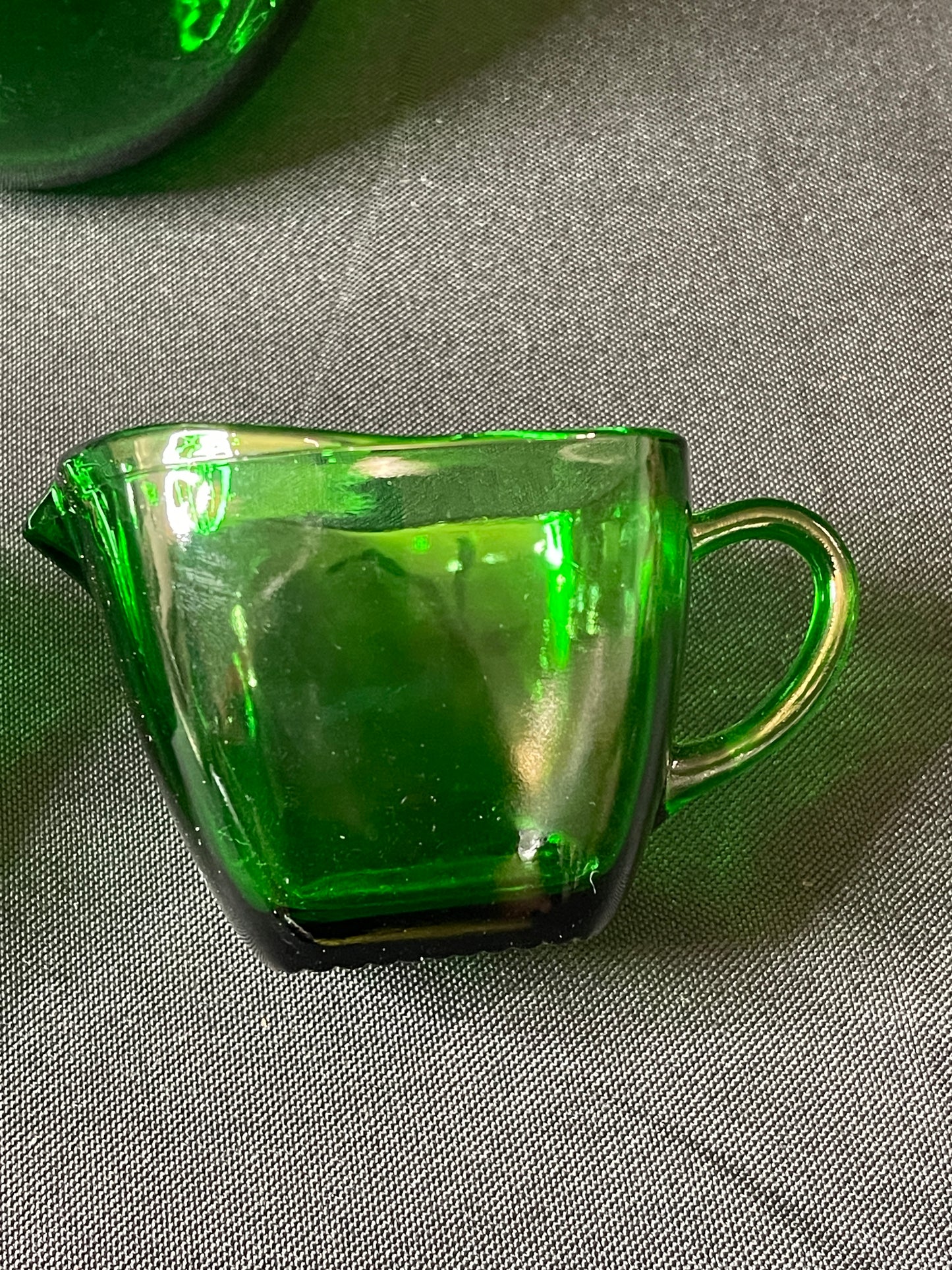 Anchor Hocking Green Pitcher with Creamer & Sugar Bowl