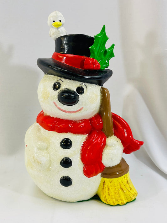 Vintage Snowman With Cute Bird