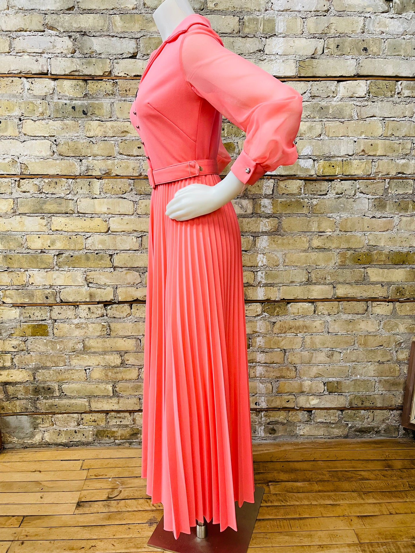 Glorious Coral Full Length 70s Gown