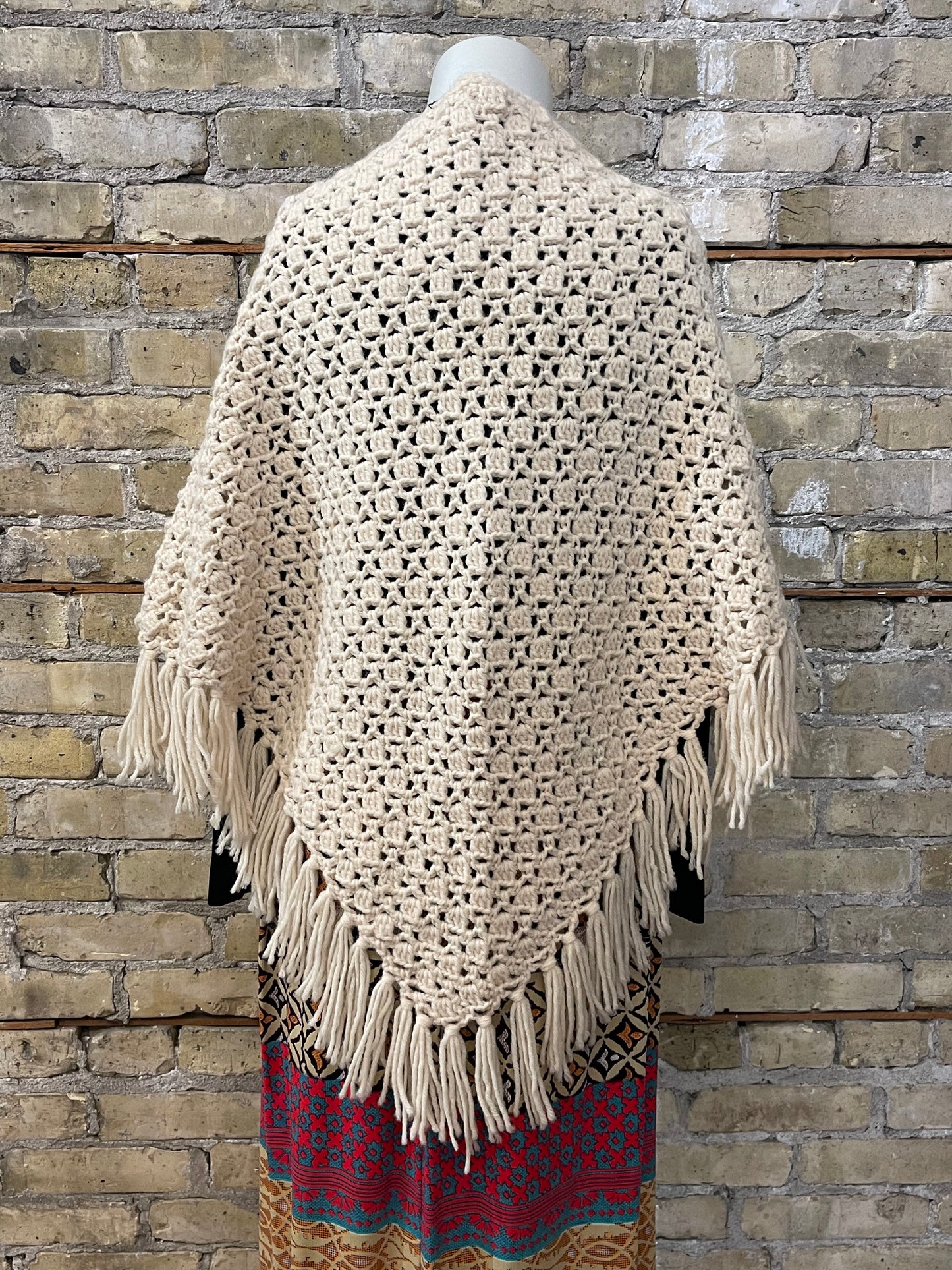 Vintage Beige Crochet Shawl