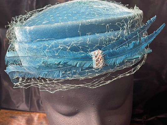 Teal Velvet Pillbox Hat