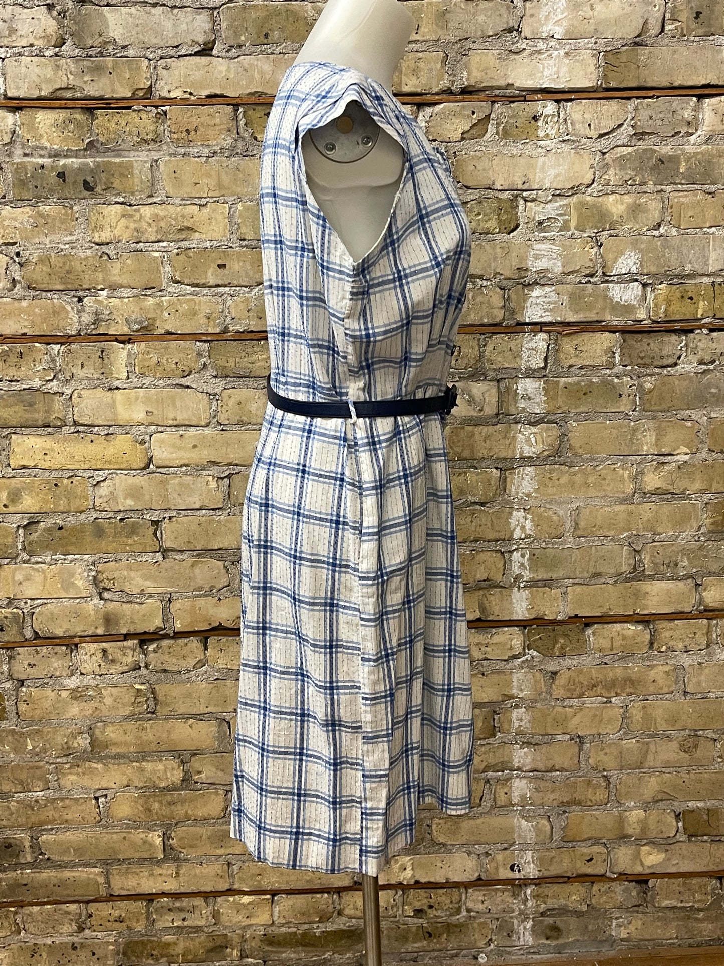 50s Blue Plaid Cotton Day Dress - Volup!