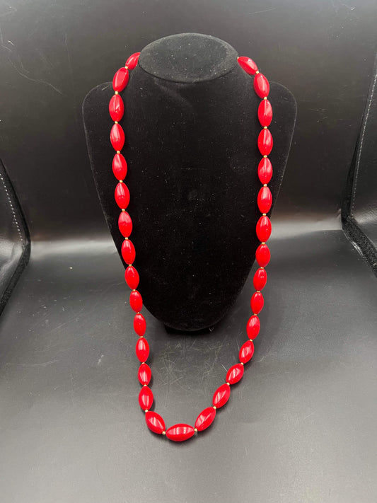 Red Obling Bead Necklace