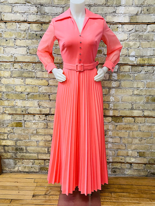 Glorious Coral Full Length 70s Gown