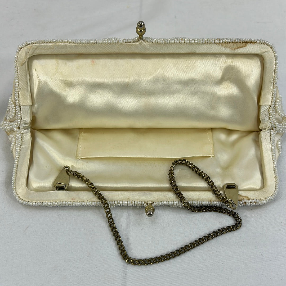 White Satin Beaded Purse