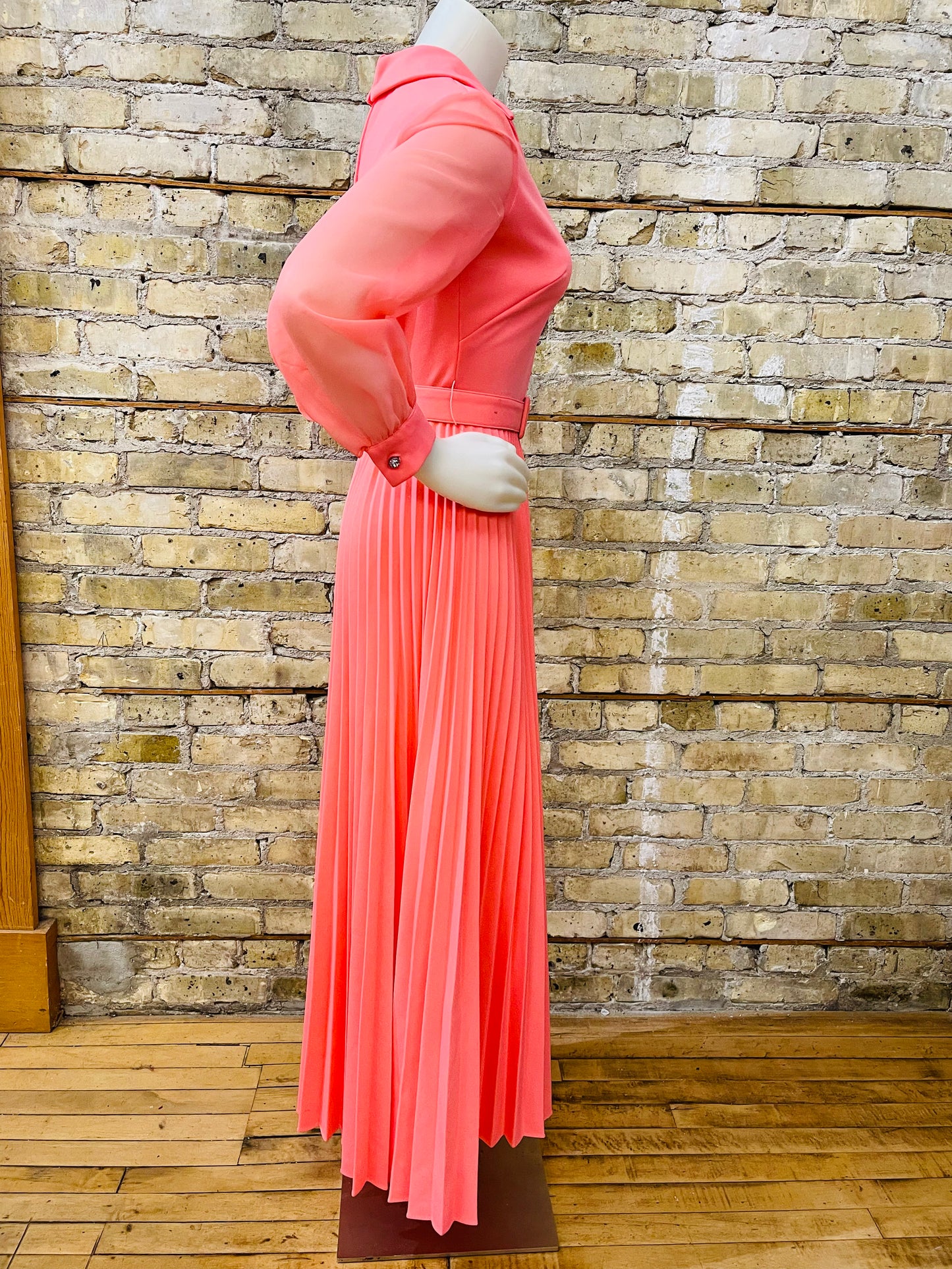 Glorious Coral Full Length 70s Gown