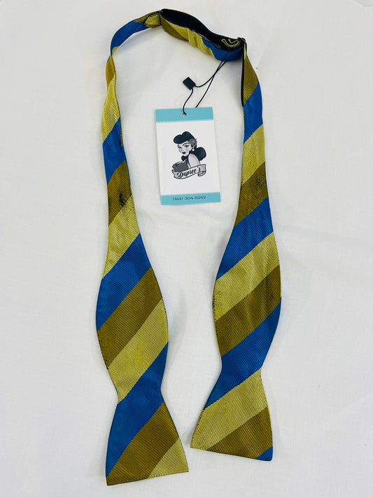 Vintage Blue & Gold Bow Tie