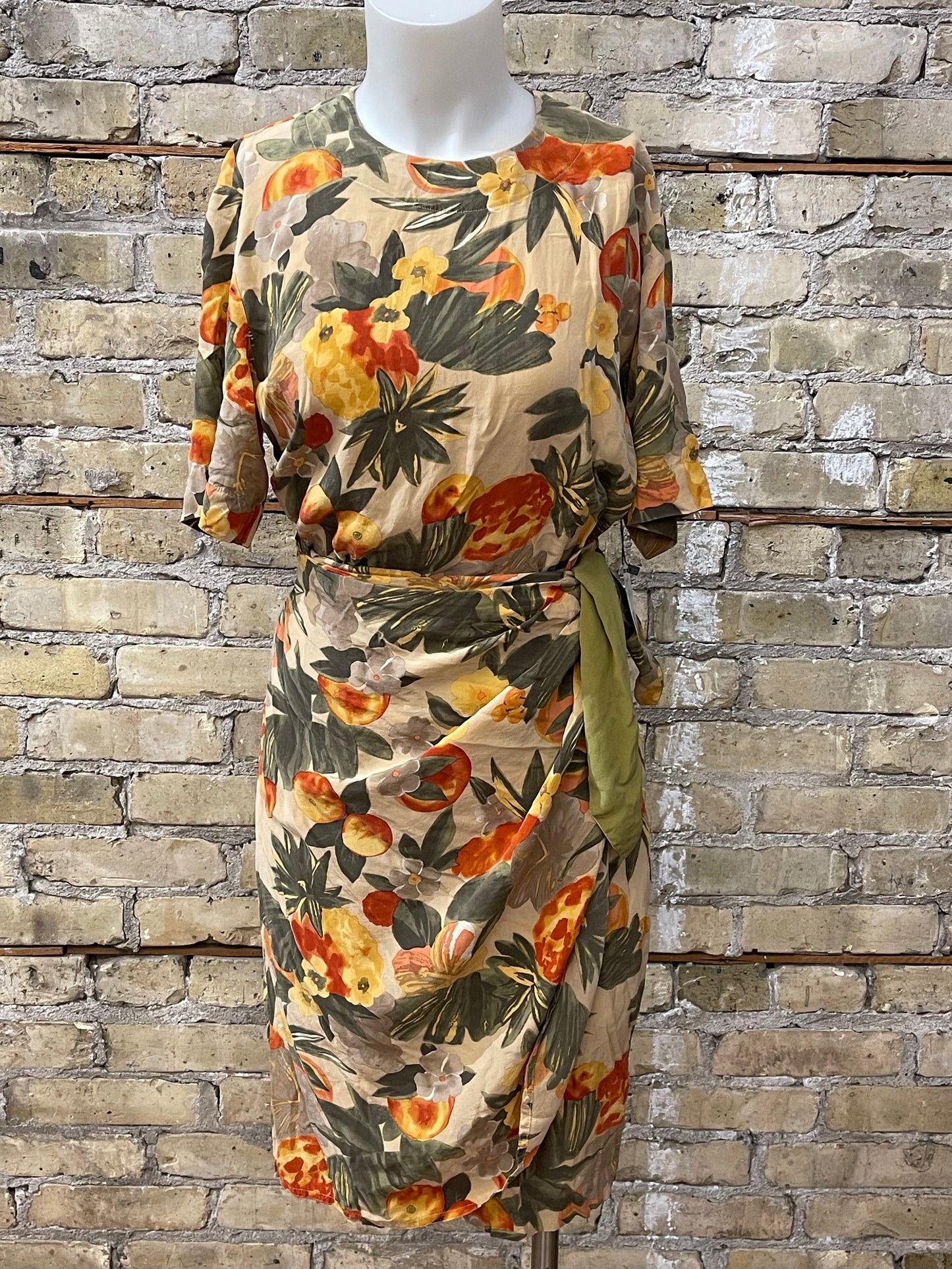 80s Silk Faux Wrap Dress