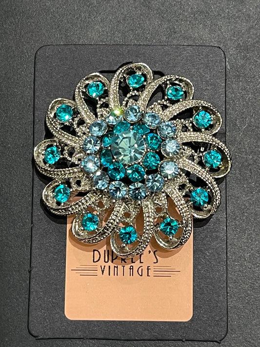 Silver Brooch with Blue Stones