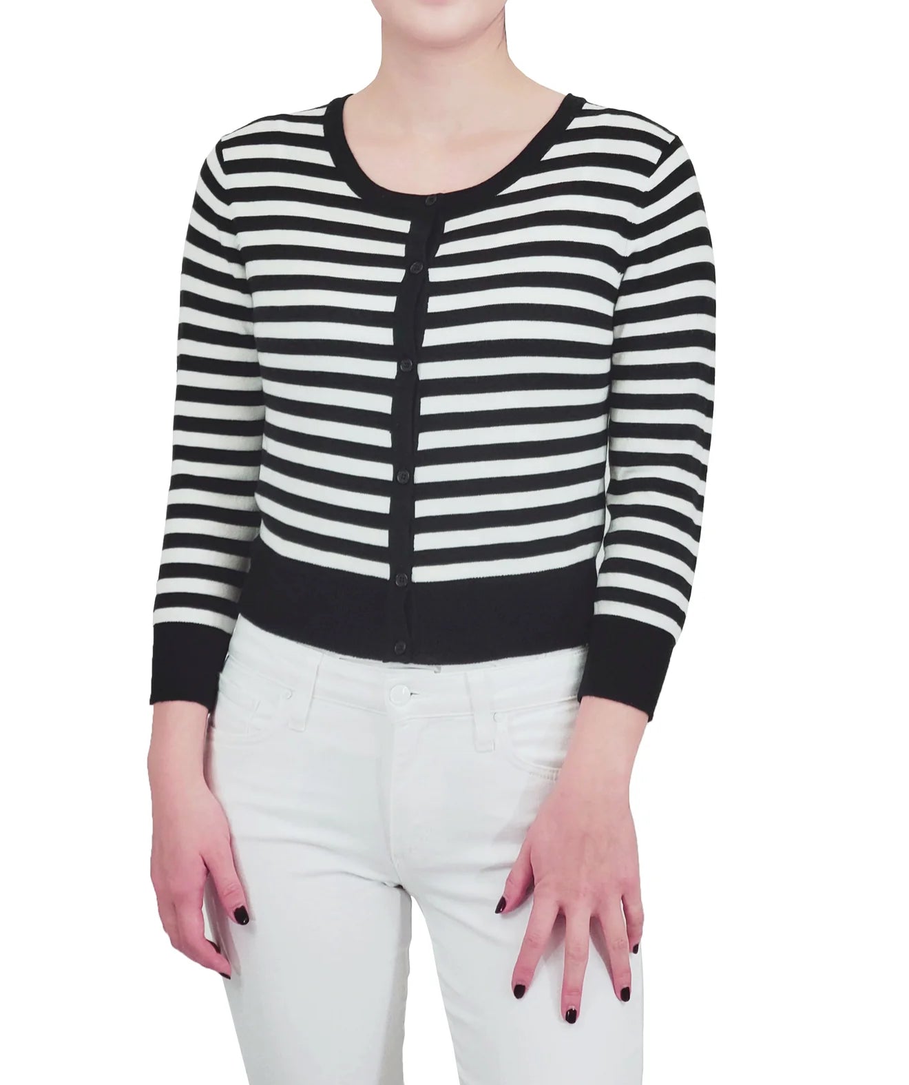 Ye Mak Classic Retro Cropped Striped Cardigan