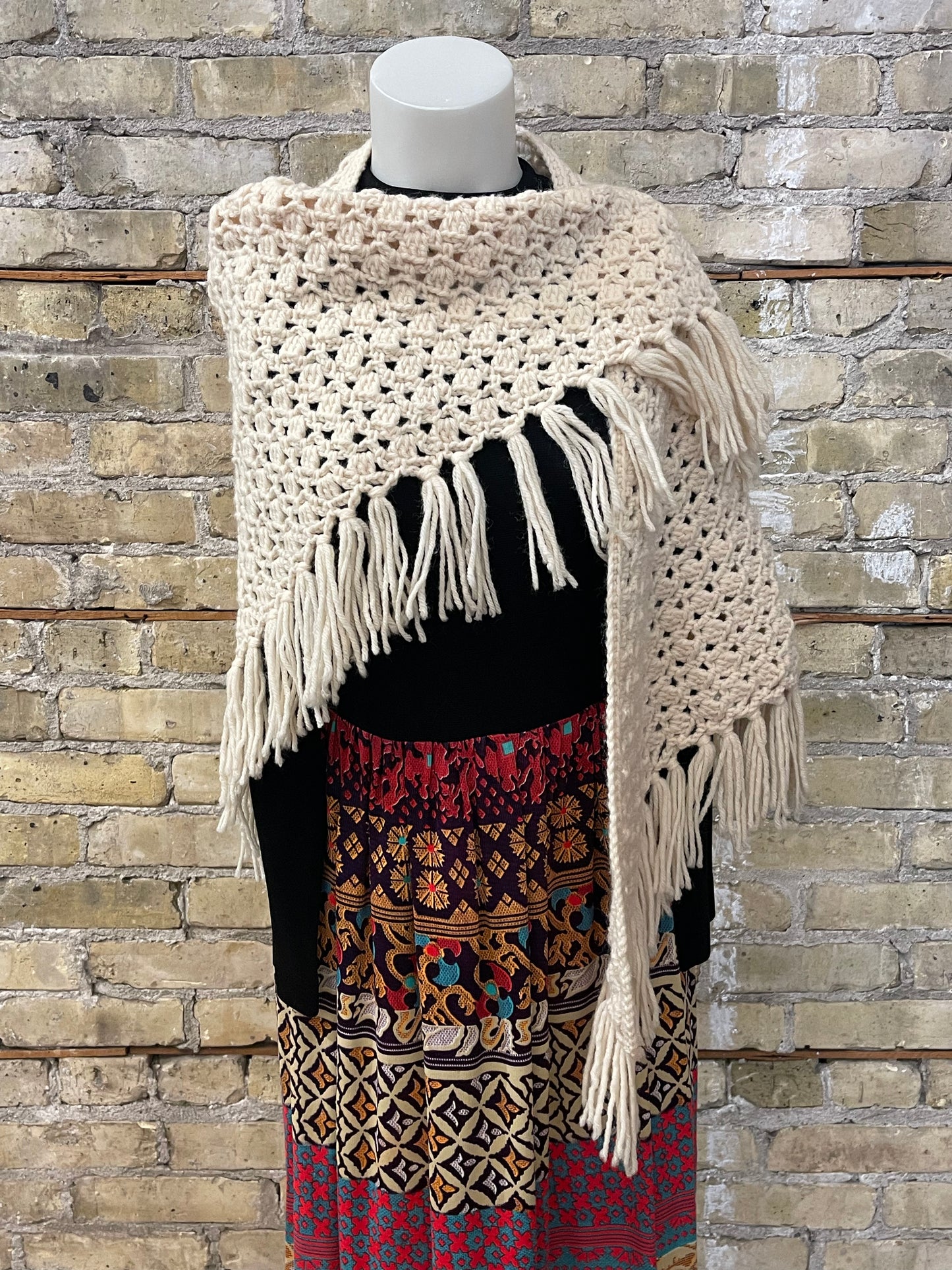 Vintage Beige Crochet Shawl