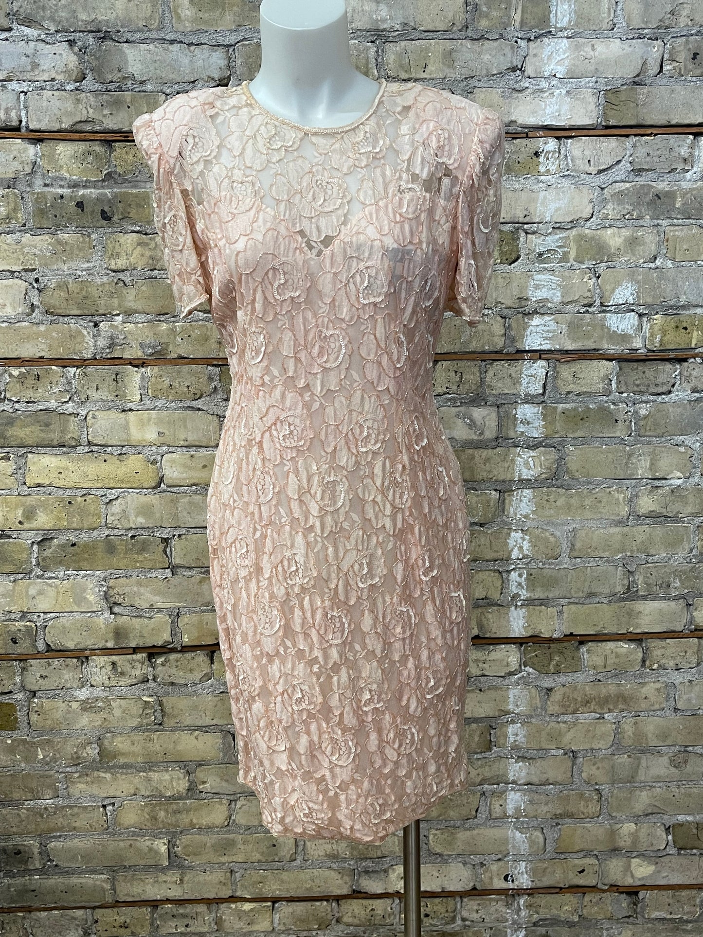 80s Leslie Fay Peach Beaded Dress